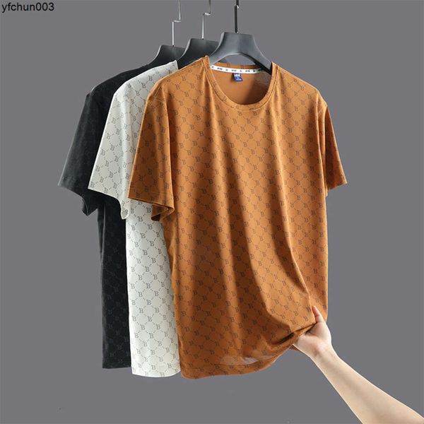 Camiseta de manga corta para hombre en verano, ropa deportiva de secado rápido con sobrepeso para correr, Fitness, seda helada