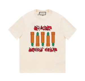 Camiseta de manga corta con estampado de lápiz labial, moda sencilla, colores exquisitos a juego para hombres y mujeres con el mismo tamaño americano