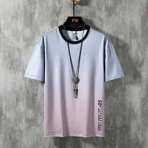 T-shirts à manches courtes Casual Men Summer Fashion Trend Loose-fitting Hip Hop Streetwear Gradient Ramp Tops Male Tshirts 210629