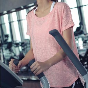Women's losse fitnesskleding met korte mouwen voor kortsluiting in de zomer, snel drogende T-shirt, vlees-afscherming Net rode blouse yoga-appa