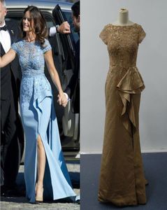 Manches courtes robes de célébrités 2016 sirène pure dentelle haut bas dos fente volantsSofia Hellqvist Royal robes de pré-mariage5872362