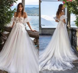 Korte mouwen Puff Lace Appliqued Wedding Jurken Plus size lieverd Boho Garden Bruid gewaden een lijn tule sexy korset Backless Reception Party Bridal Jurken YD YD