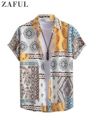 Chemises à manches courtes pour hommes rétro imprimé fleuri motif géométrique Streetwear chemise été plage vacances hauts