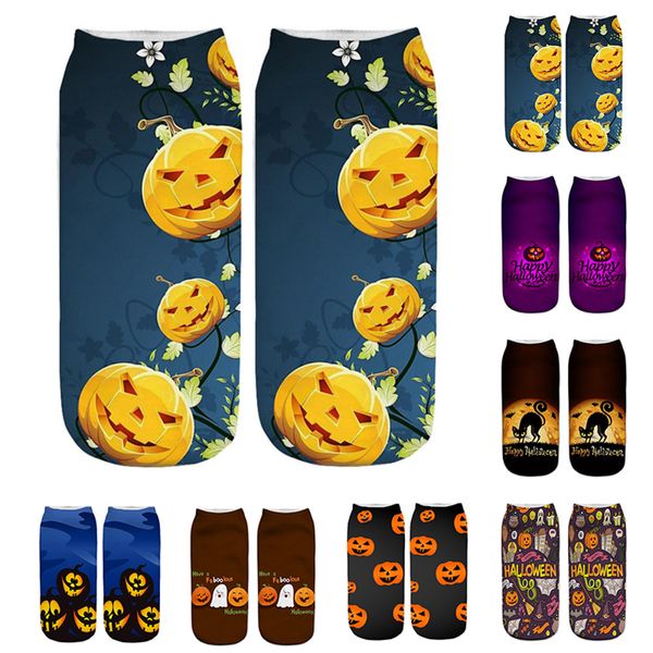 Calcetines cortos 3D TRES dimensionales Halloween Navidad Gato y impresión de perro Calcetines deportivos Sketleon Fantasma Pies desnudo Calcetín