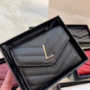 Portefeuille carré court 8 couleurs mode femmes portefeuilles pochette sacs à main petit porte-carte en métal lettre V couture Caviar cuir Design boucle ouverture