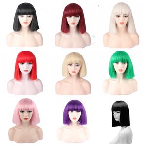 Clour raide Fashion Lady Sexy Sexe Natural Fluffy Role Player Wig Synthétique Hair Short Bob Hair Short Black and White Femme Idéal pour le travail Daily Party