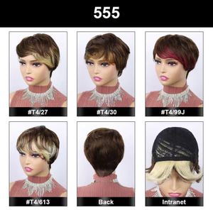 Perruque courte et droite coupe lutin avec frange couleur ombrée cheveux humains perruques en dentelle faites à la Machine pour les femmes F-555