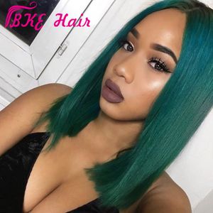 Perruque Lace Front Wig synthétique courte et lisse, perruques vertes pour femmes blanches/noires, perruques naturelles avec raie centrale