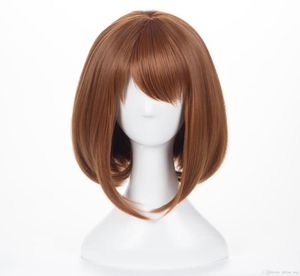 Korte rechte pruik Bobo korte pruiken 12 inch Lichtbruin Kort haar Pruik Beide voor cosplay My Hero Academia OCHACO URARAKA55227074307948