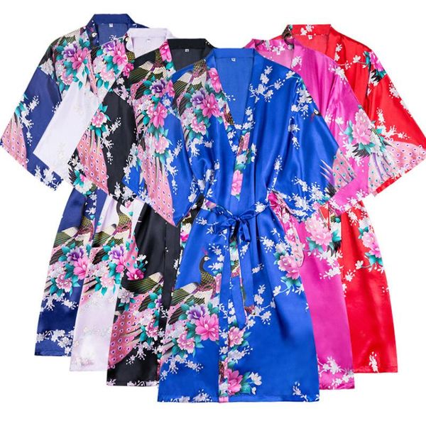 Style court Asain Style japonais Kimono Yukata Robe Haori femme sommeil nuit porter Robe de bain Oriental chinois soie pyjamas