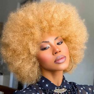 Afro synthétique court pour les femmes noires africaines rose moelleux doux Cosplay Natural Hair Curly avec une frange 240327