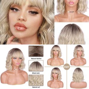 Korte synthetische omberblonde pruiken golvende bob met luchtponsen dames krullende pastel voor meisje kleurrijke cosplay w 220622