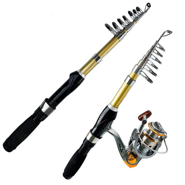 Varilla de pesca telescópica corta Combo de carrete giratorios 1521m Mini Viaje Surf Agua salada Agua dulce Tackle Pesca 240407