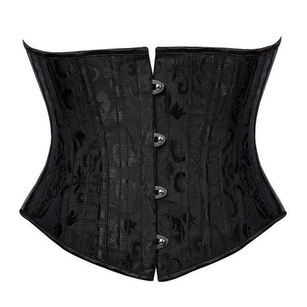 Torso corto 24 Corsé deshuesado de acero Entrenador de cintura Body Shaper Brocade Jaquard Underbust Corset Mujeres Cinturón adelgazante Negro Blanco XS-3X291M