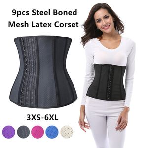 Korte torso 9 st-stalen uitgebeend mesh onderborst taille training latex corset voor gewichtsverlies cincher shaper vrouwen postpartum herstel 3xs-6XL