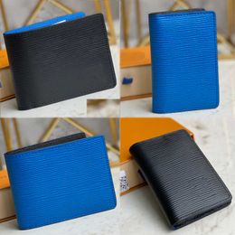Korte portemonnee designer portemonnees voor mannen topkwaliteit koeienhuid creditcardhouder mode meerdere portemonnee blauwe lederen portemonnees M80770