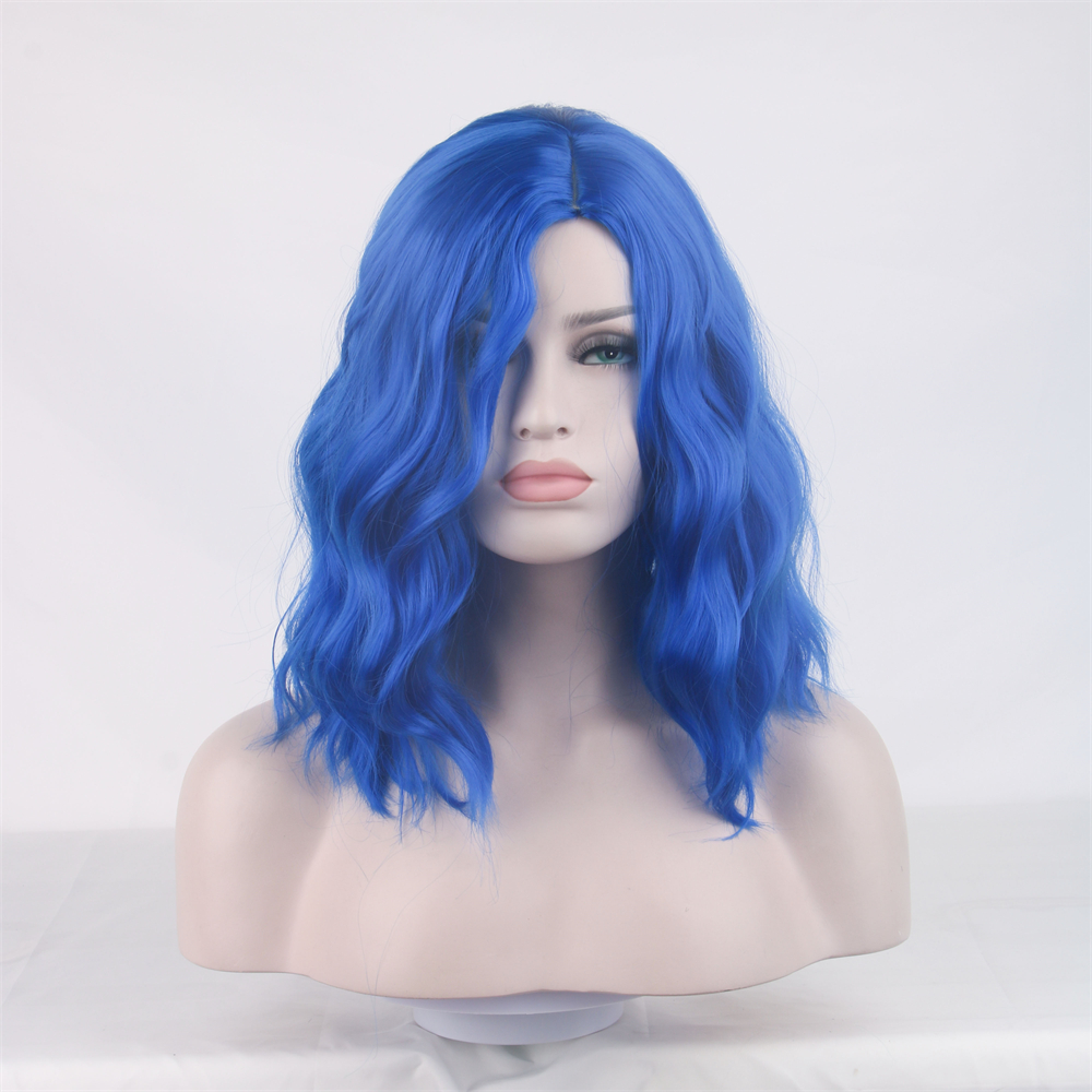 Krótka peruka fala natury Woodfestival niebieskie syntetyczne włosy kobiety imprezowe peruki cosplay