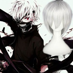 Pelucas cortas Peluca de cosplay de cómic Tokyo Ghoul Species Golden Wood Ground Silver White Halloween Play Pelo sintético