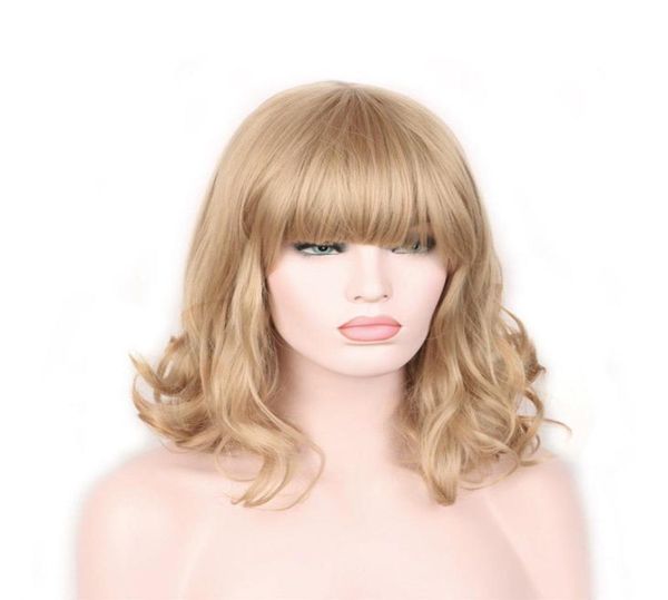 Pelucas cortas cabello ondulada mujeres rizadas estilo de moda real peluca retro rubia4822205