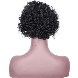 Korte pruiken synthetische pruik mix menselijk haar pruiken kant frontaal met geen kant kinky krullend afro pruiken korte menselijke elegante pruik recht