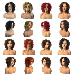 Perruques courtes en gros Femmes bouclées Curly Wig Wavy Wig Naturellement bouclé, tresse résistante à la chaleur Wig Full Wig avec une frange