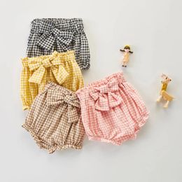 Shorts d'été pour bébés filles de 0 à 5 ans, bouffants en coton avec nœud à carreaux, couvre-couche pour enfants en bas âge, vêtements à la mode pour nourrissons, culottes