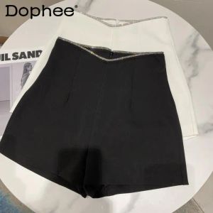 Shorts 2022 Lente Herfst Nieuwe Strass Glanzende Hoge Taille Pak Shorts Vrouwen Eenvoudige Temperament Zwarte Blazer Korte Broek Femme Hot pants