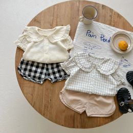 Shorts 2022 Été Nouveau arrivée Baby Girl Vêtements Collier de poupée simple Colliers Poud Sleeves Tops Toddler Girls Fashion Soild Coton Shorts