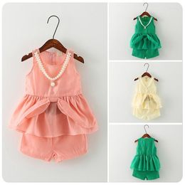 Shorts 2023 Zomer Stijl Kinderkledingstuk Meisje Baby Koreaanse 2 Stuks Jurk Slinger Vest Cool Verfrissend Pak