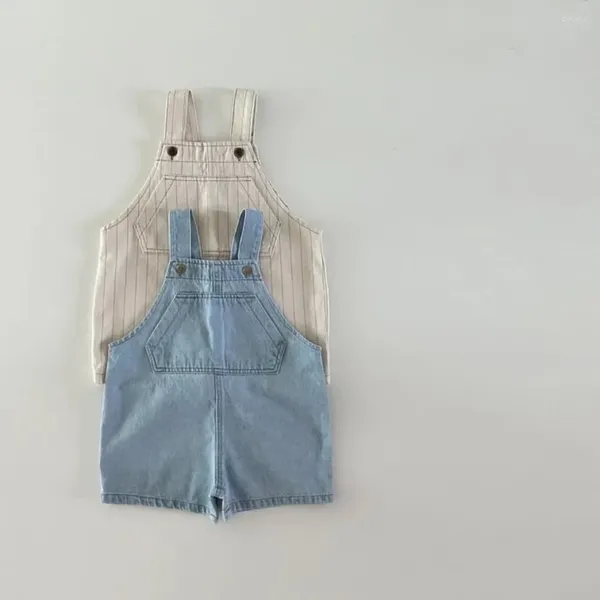 Shorts 2024 Été Automne Bébé Denim Salopette Infantile Garçons Solide Poche Bretelles Pantalon Filles Combinaison Enfants Coton Décontracté Rayé