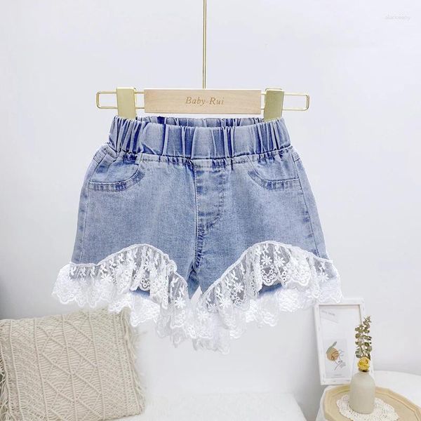 Shorts 2024 Été pour enfants denim pour adolescentes vêtements hauts taies dentelle patchwork enfants vêtements 6 8 10 12 14 ans