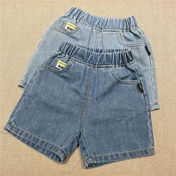 Shorts 2024 Summer Kids-Lenghegy Jeans Boys Couleur solide Pantalon Middle Girls Straight Casual Denim Shorts H240423