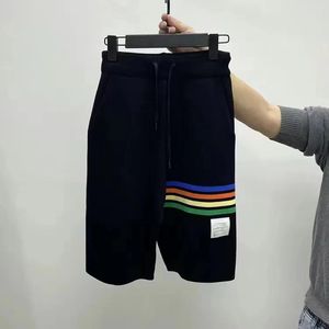 Pantalones cortos 22S Pantalones cortos para hombres y mujeres de algodón puro Loopback Jersey marrón Tejido de punto Diseñado con cuatro barras THOM Ropa de verano Pantalones cortos deportivos con rayas para brazos M2XL