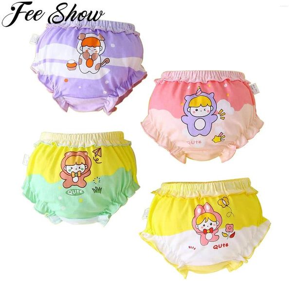 Shorts 4 PCS / Set Baby Girls Coton Pure Couvre-couche pour nourrissons Blooders Bloodes de dessins de dessins mignons Briefs de culotte froufrous à froulement