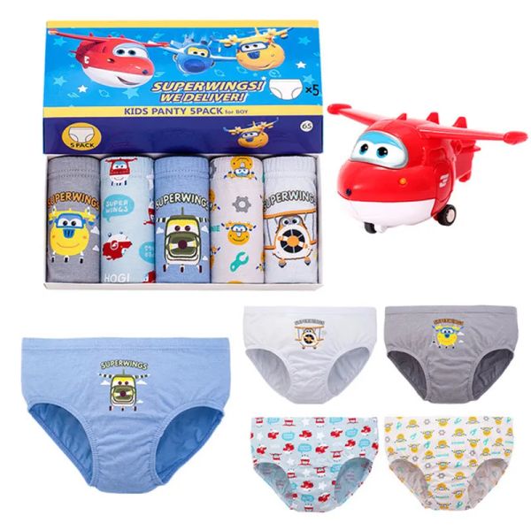 Pantalones cortos 5pcs/lote 114t para niños ropa interior Patrón de dibujos animados de algodón Super Wings Dinosaur Baby Boy Shorts