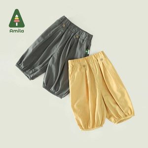 Shorts Amila 2024 Été Nouveaux garçons Coton solide Botton Bottom Quality Loose et confortable Pantalon Quarter 0-6y D240510