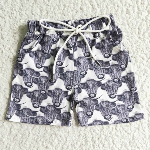 Pantalones cortos Baby Boy Summer Western Highland Cow Beach Pocket Ropa Cintura con cordón Niños Venta al por mayor Ropa para niños pequeños 230505