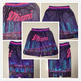 Shorts basketball shorts Miami City Black Pink Running Sports Vêtements Sports avec fermeture à fermeture éclair