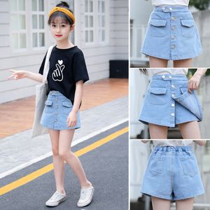 Short Botton jupe pour enfant filles été Denim enfants solide coton Jean fille adolescente avec poche 230506