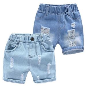 Shorts Boys Summer Shorts Baby mode traanbroek Kinderbroek Knieproeken kinderen Casual denim jeans 2024 baby elastische taille shortsl2403