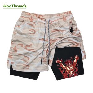 Shorts camo baki print anime gym kort voor heren 2in1 atletische compressie shorts snel droge rekbare training fitness lopen joggen