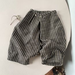 Shorts Enfants Rétro Rayé Coton Et Lin Pantalon Printemps Automne Japonais Garçons Filles Casual Lâche Large Jambe Pantalon WTP122 230520