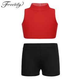 Shorts pour enfants Sports Suit Girls Sans manches chars Crop Top avec à faible hauteur Shorts pour enfants Sortie de la fitness Active Fitness Sports Dance Sports