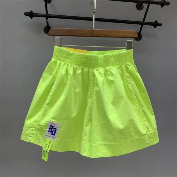 Shorts Dayifun Summer Femmes Couleurs de bonbons shorts Highwaist Aline Lignet Étiquetage des pantalons courts Néon Yellow Korean Casual Street Wear