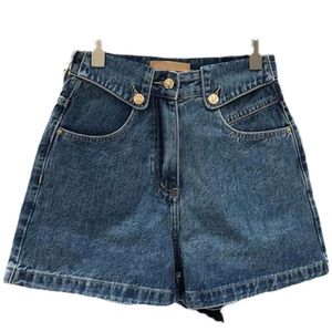 Shorts denim vrouwen s nieuwe zomer hot pants voor Europees hoog getailleerde ontwerp met flip knop een lijn losse wijde poot broek ummer