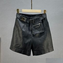 Shorts Designer Big Girls Pu Leather Old Kids Letter Triangle Étiquetage de poche Belt Pantal