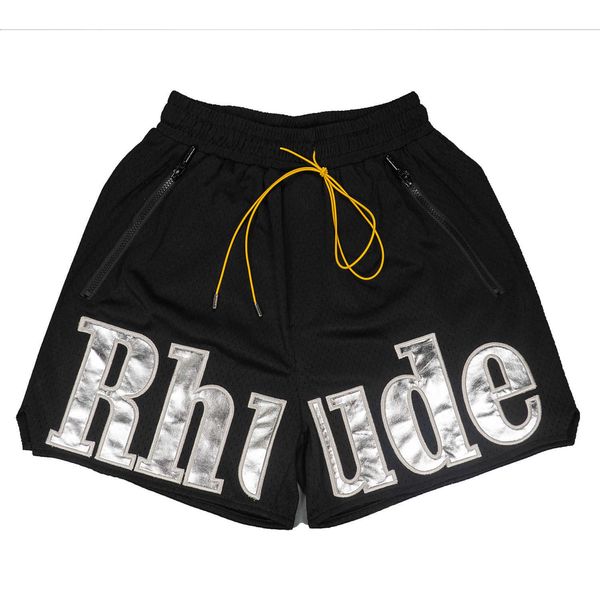 Pantalones cortos Ropa de diseñador Rhude Pantalones de baloncesto de malla bordados con tela de parche Verano Suelto Transpirable Hombres Mujeres Deportes sueltos Sho