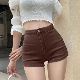 Shorts Elastische denim vrouwen Koreaanse mode hoge taille slanke bruine mini zomer vintage babes sexy bottoms vrouwelijke kleding