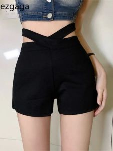 Shorts Ezgaga Dames Shorts Hoge Taille Kriskras Hol Wijde Pijpen Effen Zwart Slanke Lente 2023 Fasion Dames Sexy Shorts Straat