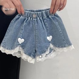 Shorts Fashion Baby Girl Princess Love Cotton Jean Infant Toddler Child Lace Denim Short Pant Cute Summer Deskled 18m-10y
